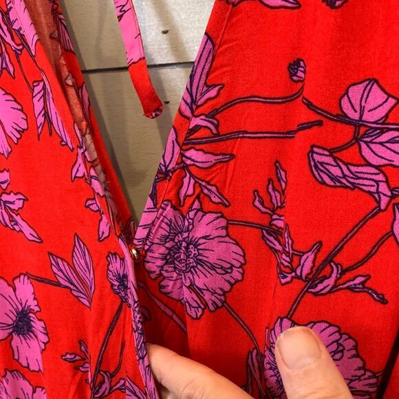 Band of the Free red Floral Red Wrap Dress size small long midi/maxi - Picture 3 of 12